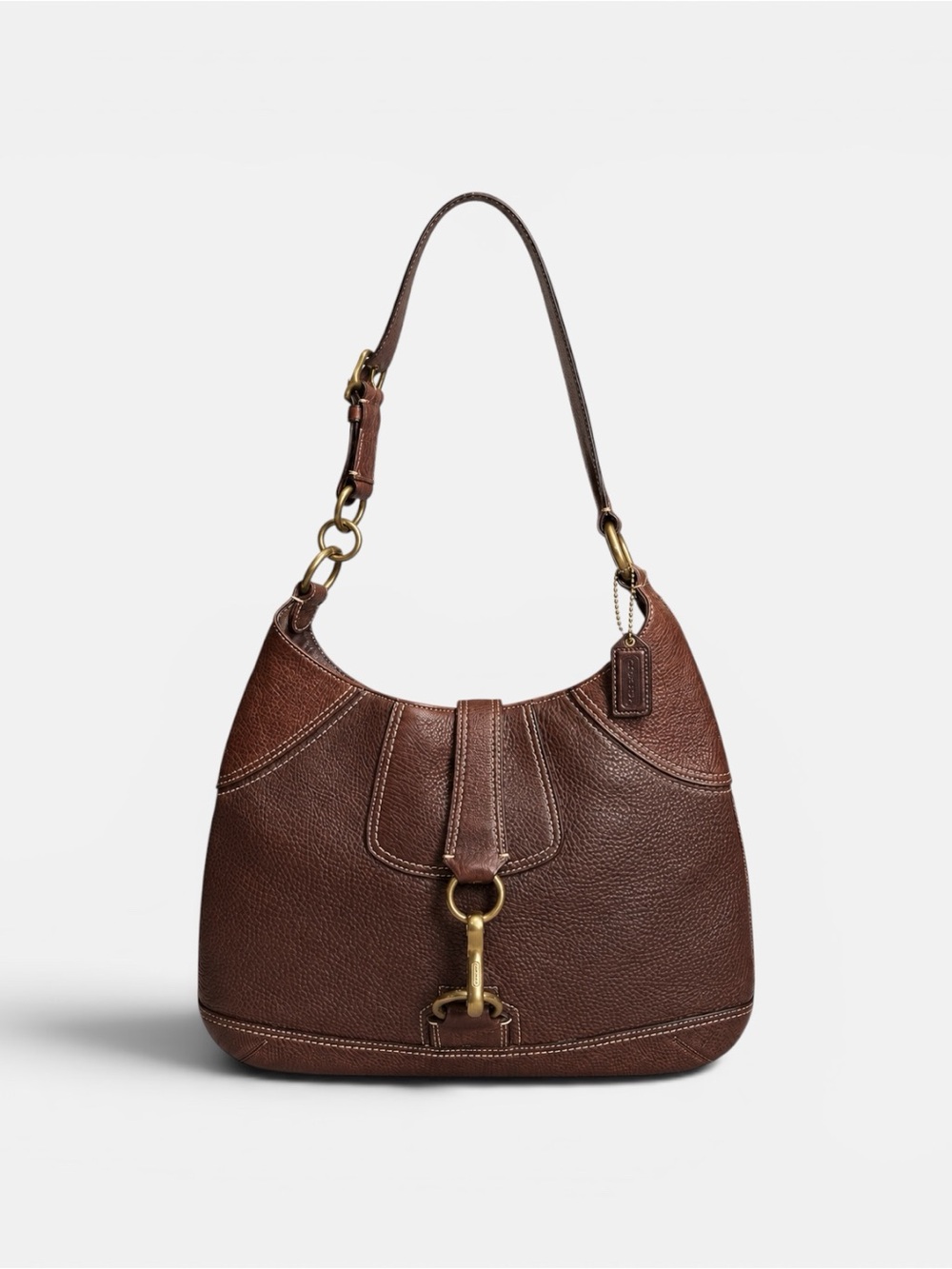 Coach Hamptons Clip Leather Hobo Bag Brown Pebbled Brass Y2K Shoulder Bag 10210